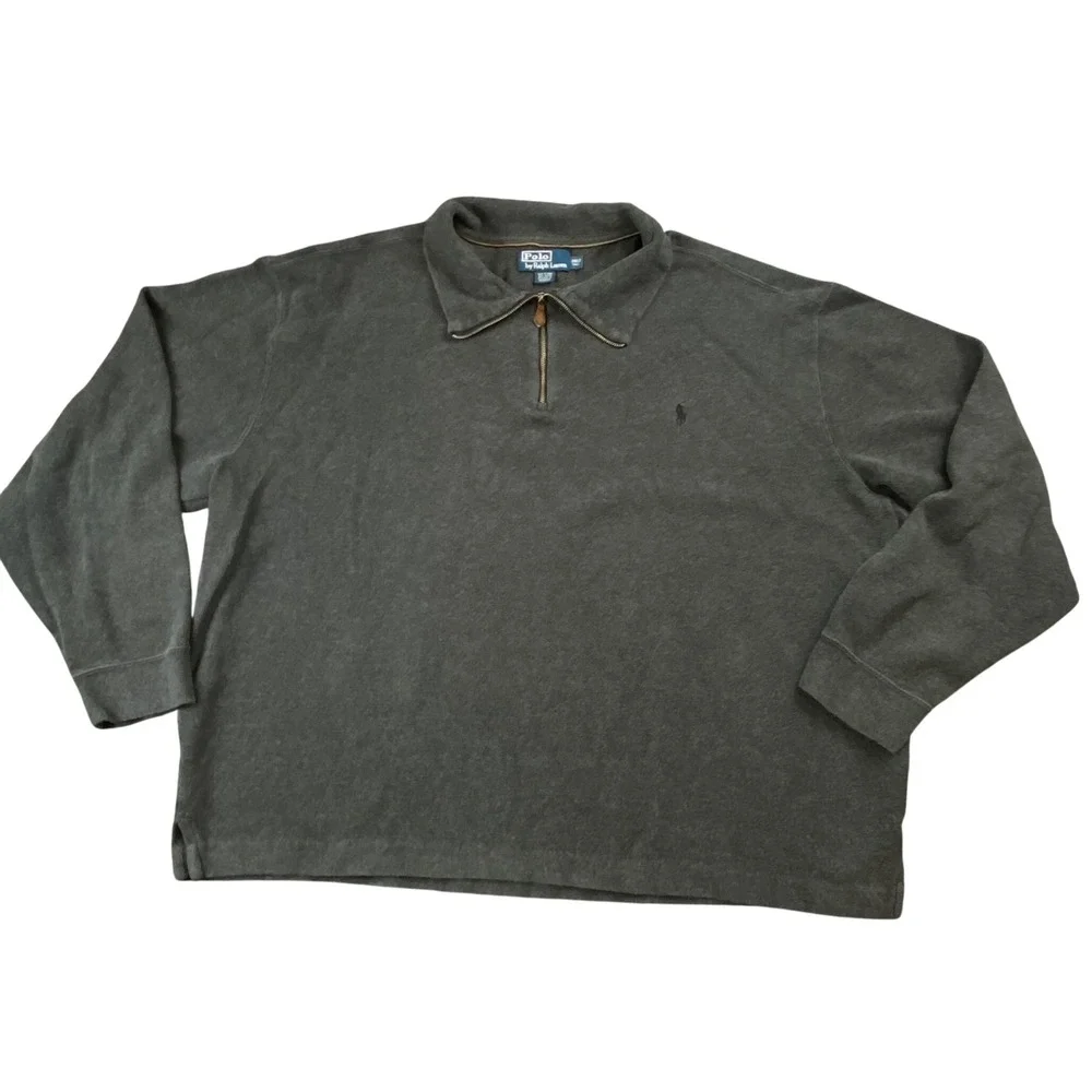 Vintage Polo Ralph Lauren Quarter Zip Pullover Mens 3XLT Gray Cotton Pony
